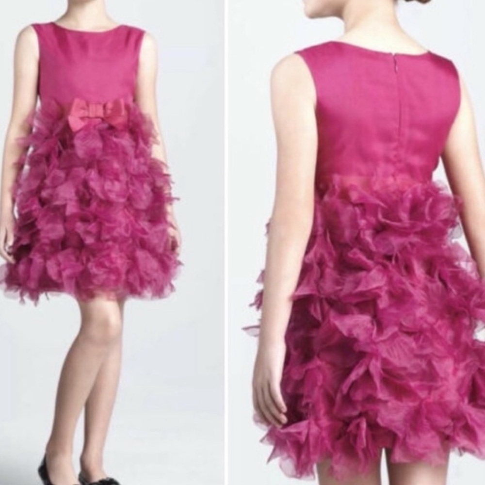Marchesa Neiman Marcus Girl’s Fuchsia Dress, Ruffles, Bow, Size XS (4-5 Years)
